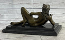 Erotic Modern Art Girl Blowing Kiss Touching Herself Signed Bronze Sculpture Statue 7" x 12"