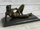 Erotic Modern Art Girl Blowing Kiss Touching Herself Signed Bronze Sculpture Statue 7" x 12"