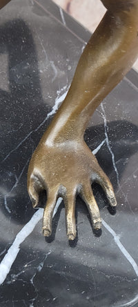 Erotic Bronze Sculpture Statue Exhibitionist Girl Marble Base Signed Modern Art 10" x 11"