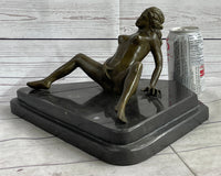 Nude Girl Touching Herself Erotic Art Sculpture Figure Marble Base