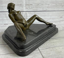 Nude Girl Touching Herself Erotic Art Sculpture Figure Marble Base