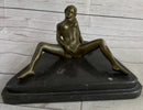 Nude Girl Touching Herself Erotic Art Sculpture Figure Marble Base