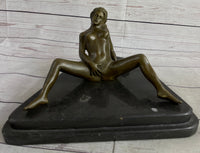 Nude Girl Touching Herself Erotic Art Sculpture Figure Marble Base