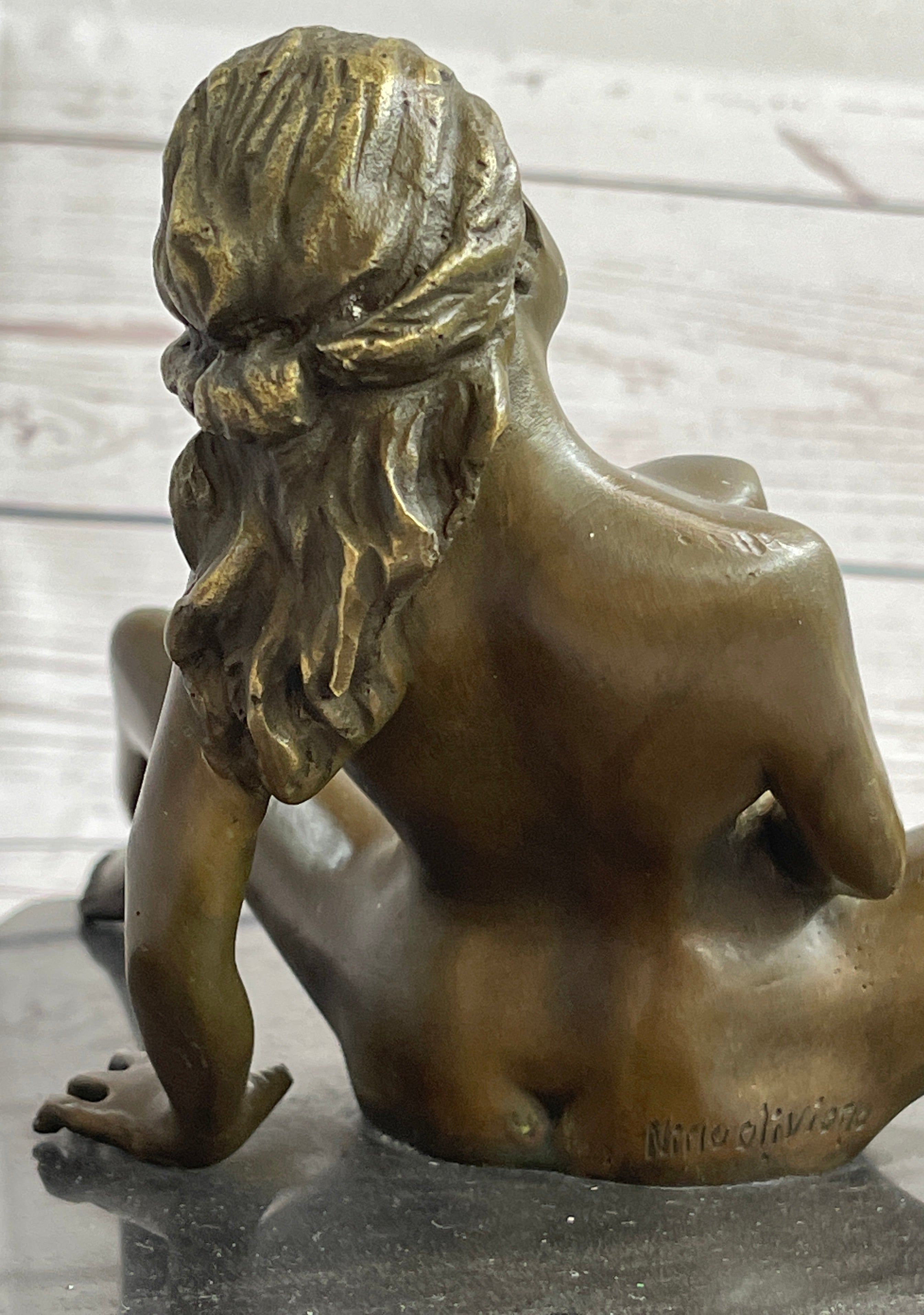 Nude Girl Touching Herself Erotic Art Sculpture Figure Marble Base