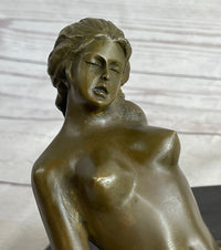 Nude Girl Touching Herself Erotic Art Sculpture Figure Marble Base