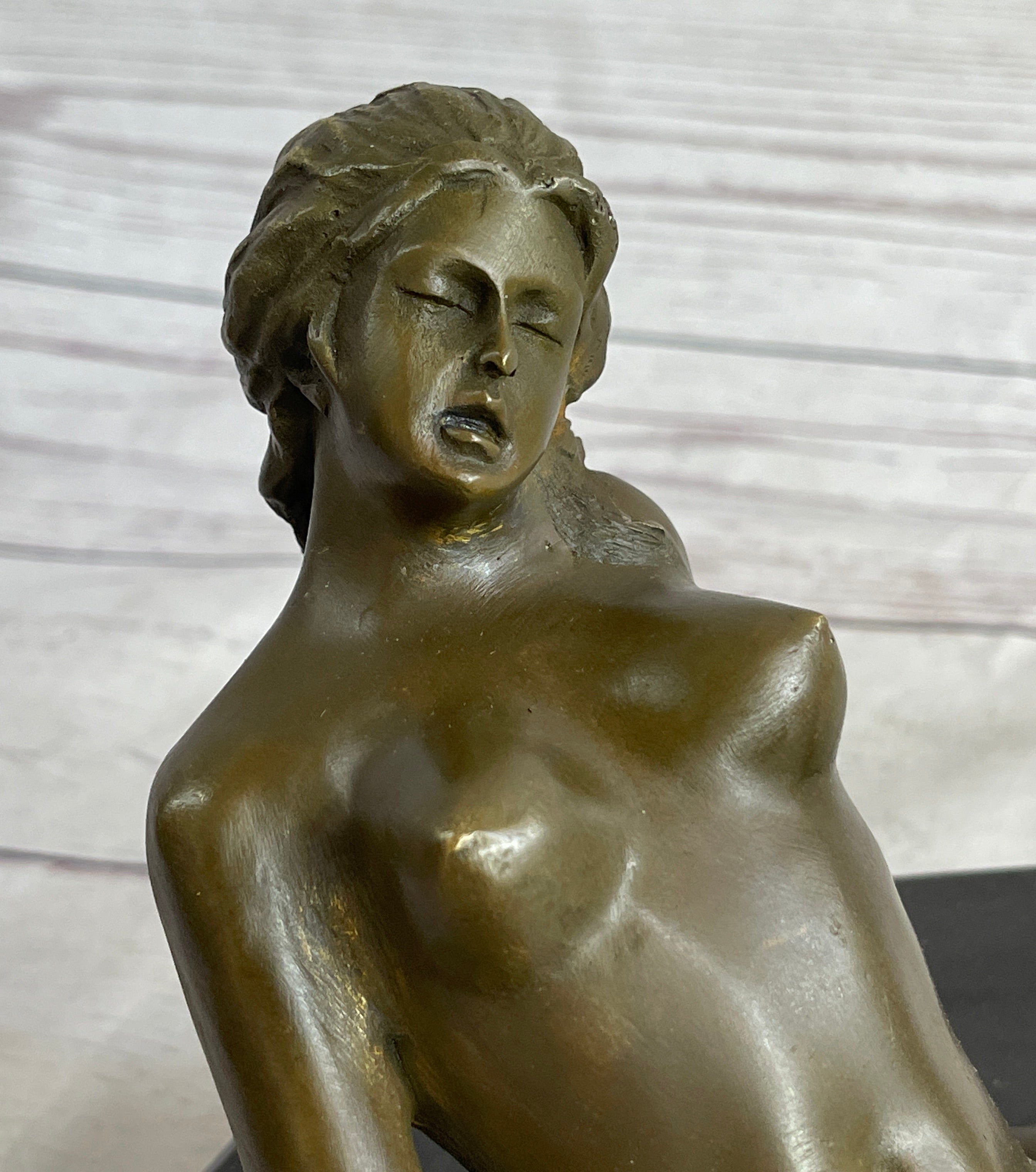 Nude Girl Touching Herself Erotic Art Sculpture Figure Marble Base