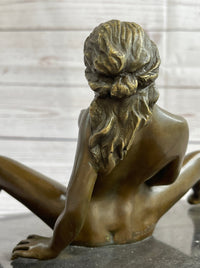 Nude Girl Touching Herself Erotic Art Sculpture Figure Marble Base