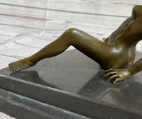 Nude Girl Touching Herself Erotic Art Sculpture Figure Marble Base