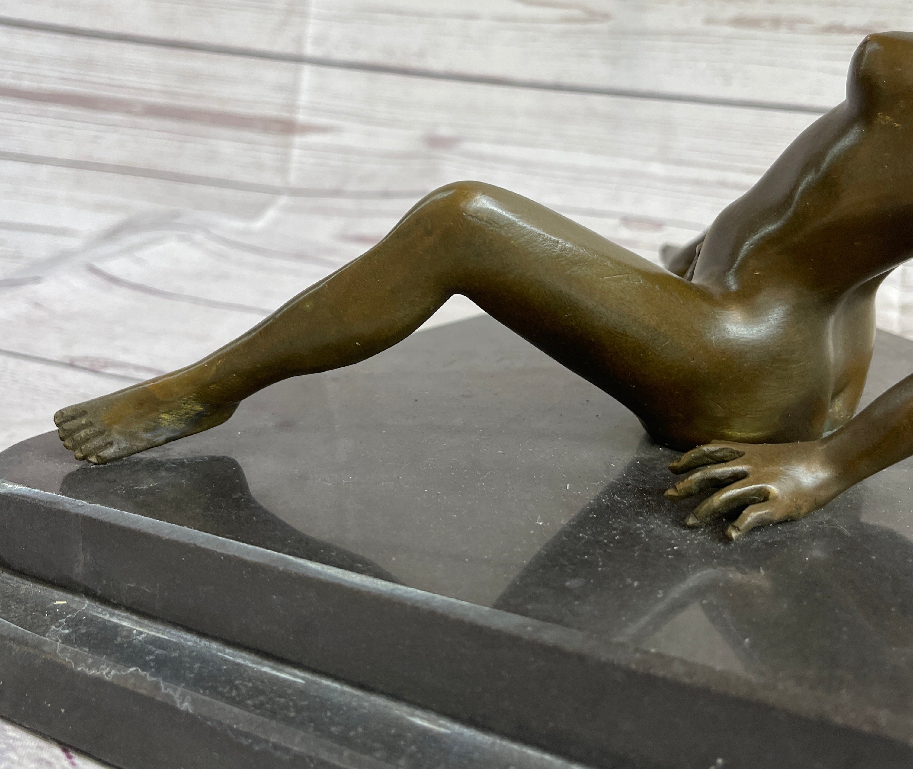 Nude Girl Touching Herself Erotic Art Sculpture Figure Marble Base