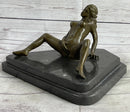 Nude Girl Touching Herself Erotic Art Sculpture Figure Marble Base