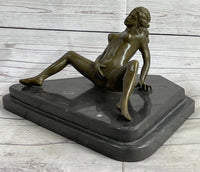 Nude Girl Touching Herself Erotic Art Sculpture Figure Marble Base