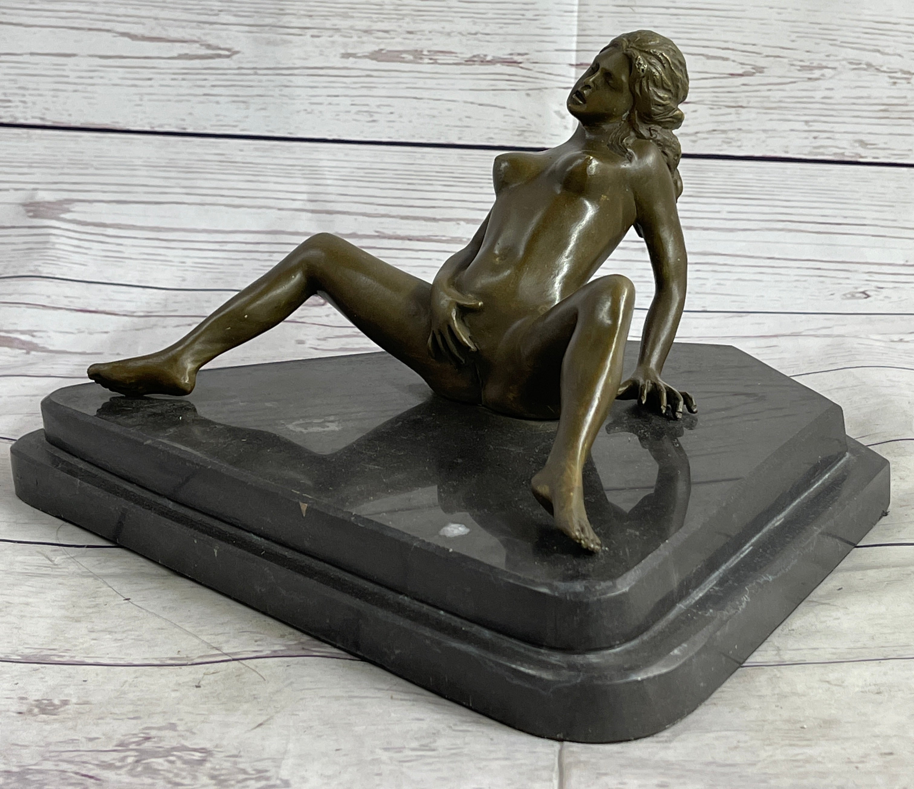 Nude Girl Touching Herself Erotic Art Sculpture Figure Marble Base