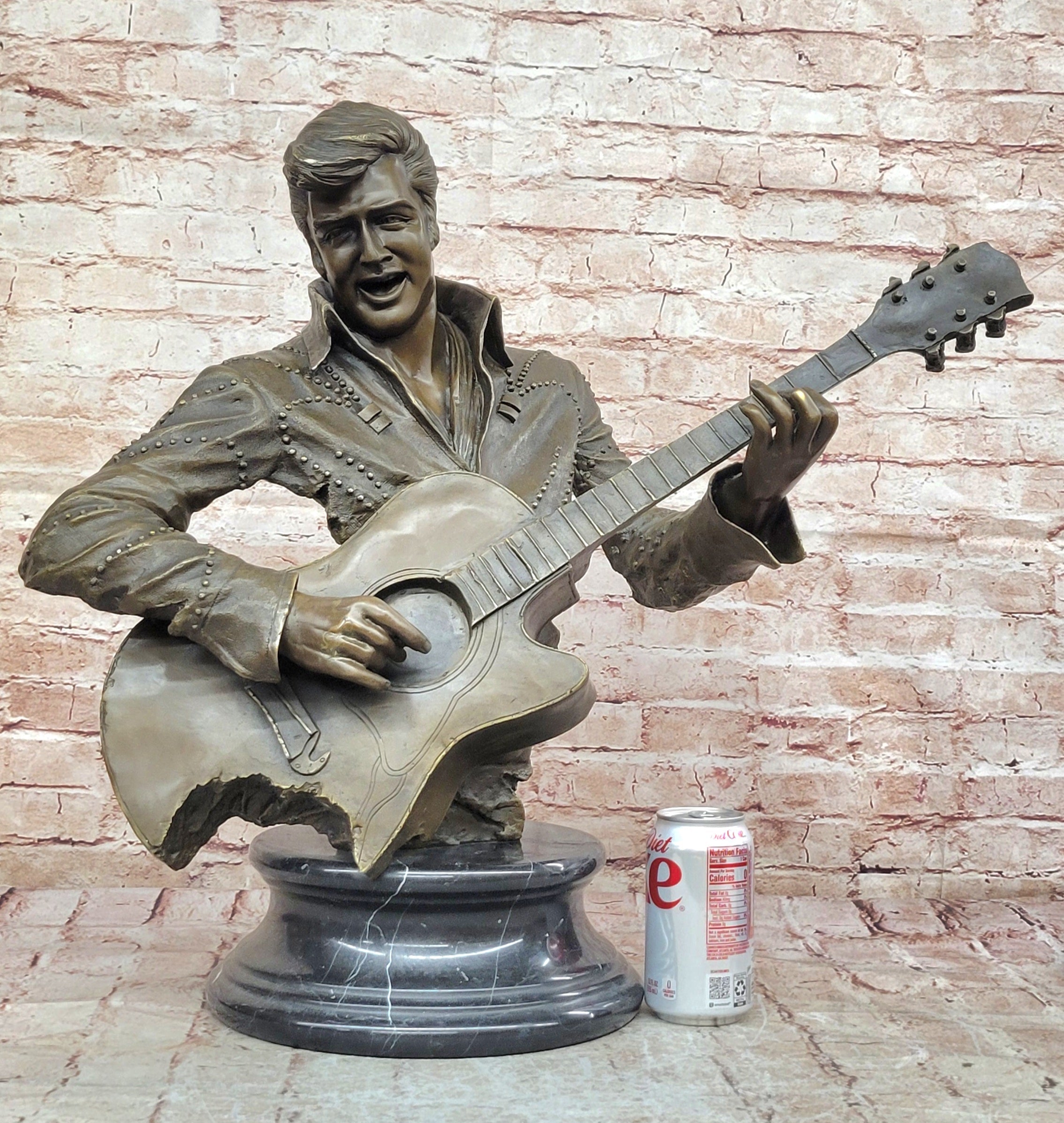 Elvis Presley Playing Guitar Bronze Bust Sculpture Signed 24" x 26"