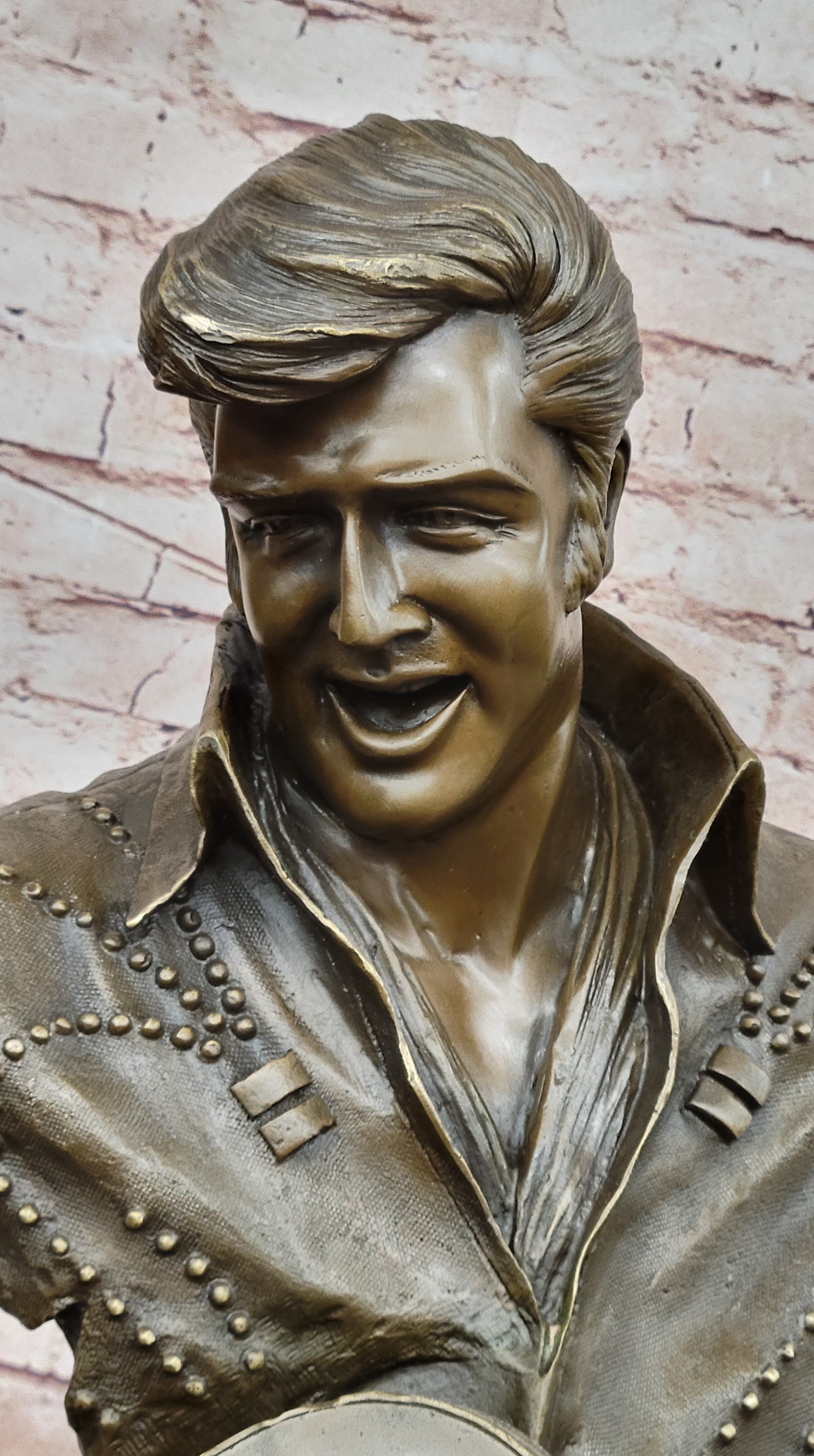 Elvis Presley Playing Guitar Bronze Bust Sculpture Signed 24" x 26"