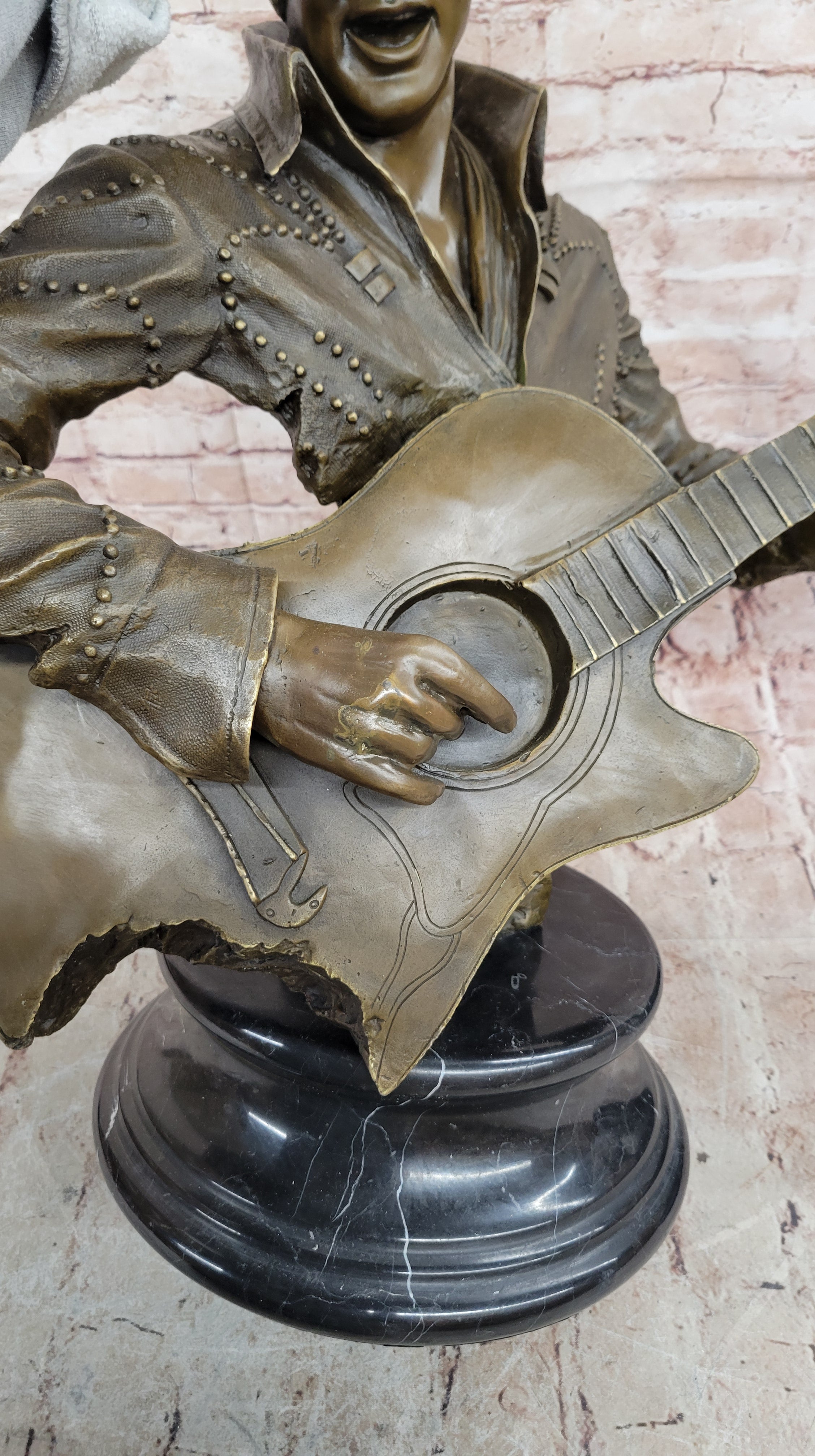 Elvis Presley Playing Guitar Bronze Bust Sculpture Signed 24" x 26"
