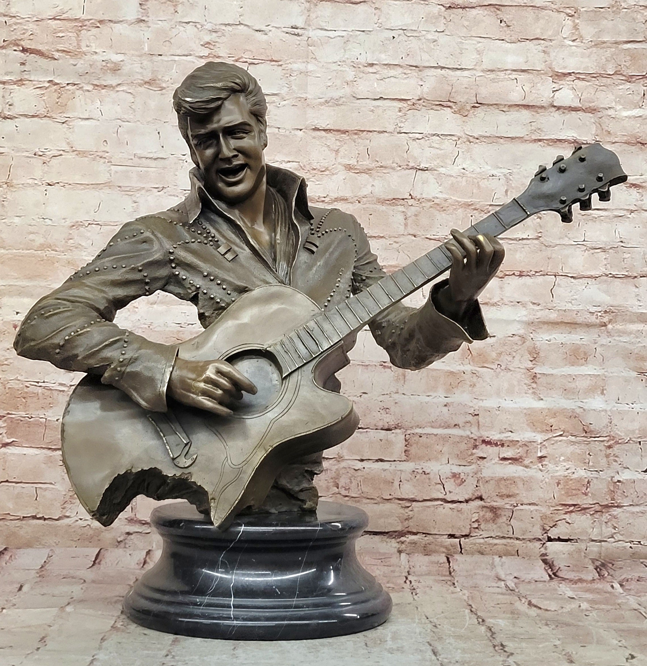 Elvis Presley Playing Guitar Bronze Bust Sculpture Signed 24" x 26"