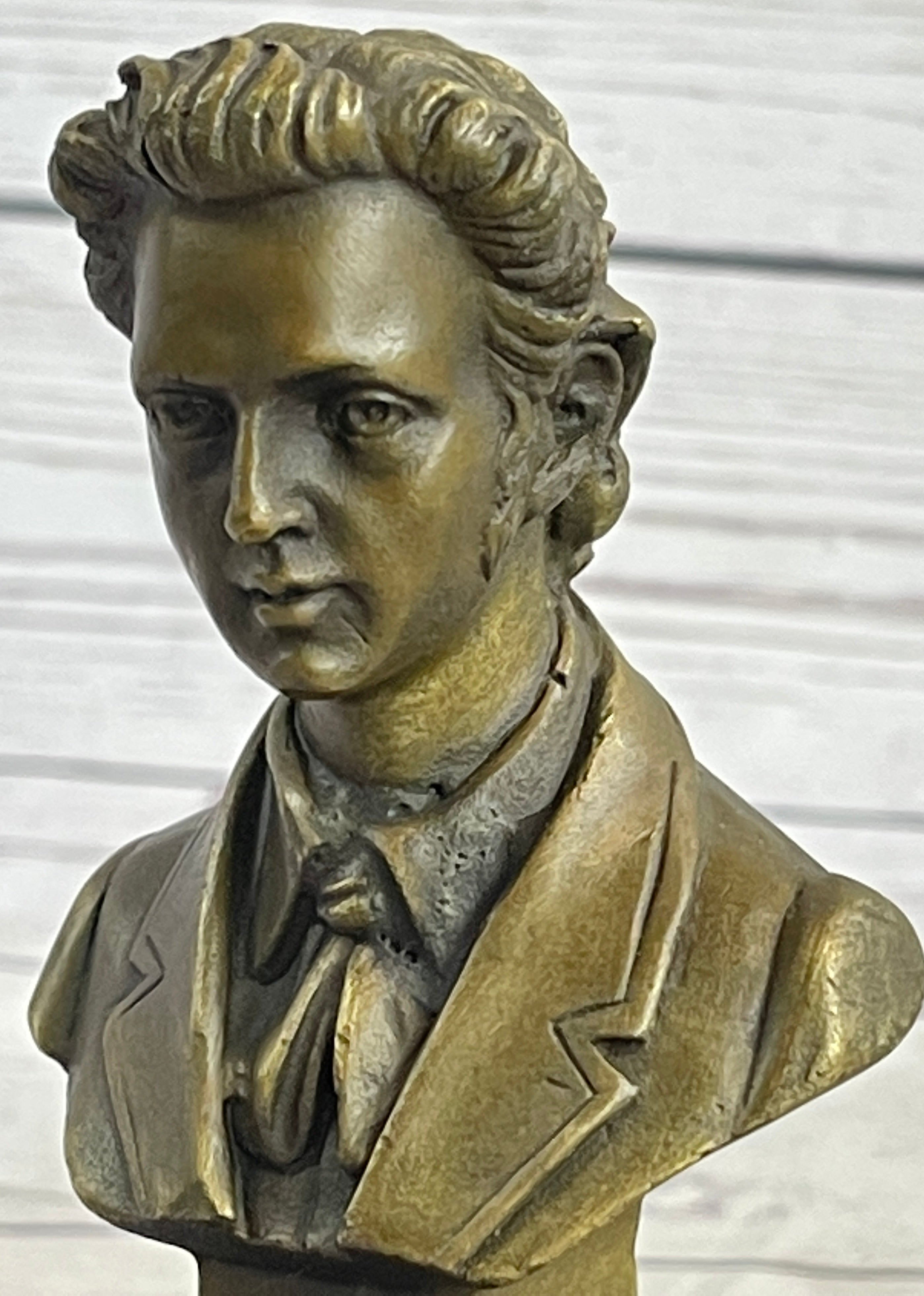 Frederic Chopin Bronze Bust Sculpture on Marble Base