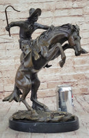 BRONCO BUSTER Frederic Remington Western Bronze Statue Sculpture Marble Base 17" x 15"