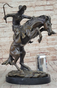 BRONCO BUSTER Frederic Remington Western Bronze Statue Sculpture Marble Base 17" x 15"