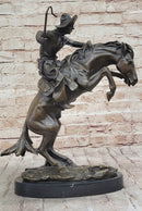 BRONCO BUSTER Frederic Remington Western Bronze Statue Sculpture Marble Base 17" x 15"