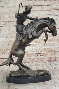 BRONCO BUSTER Frederic Remington Western Bronze Statue Sculpture Marble Base 17" x 15"