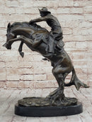 BRONCO BUSTER Frederic Remington Western Bronze Statue Sculpture Marble Base 17" x 15"
