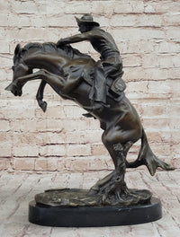 BRONCO BUSTER Frederic Remington Western Bronze Statue Sculpture Marble Base 17" x 15"