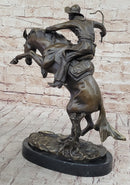BRONCO BUSTER Frederic Remington Western Bronze Statue Sculpture Marble Base 17" x 15"