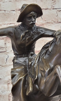 BRONCO BUSTER Frederic Remington Western Bronze Statue Sculpture Marble Base 17" x 15"
