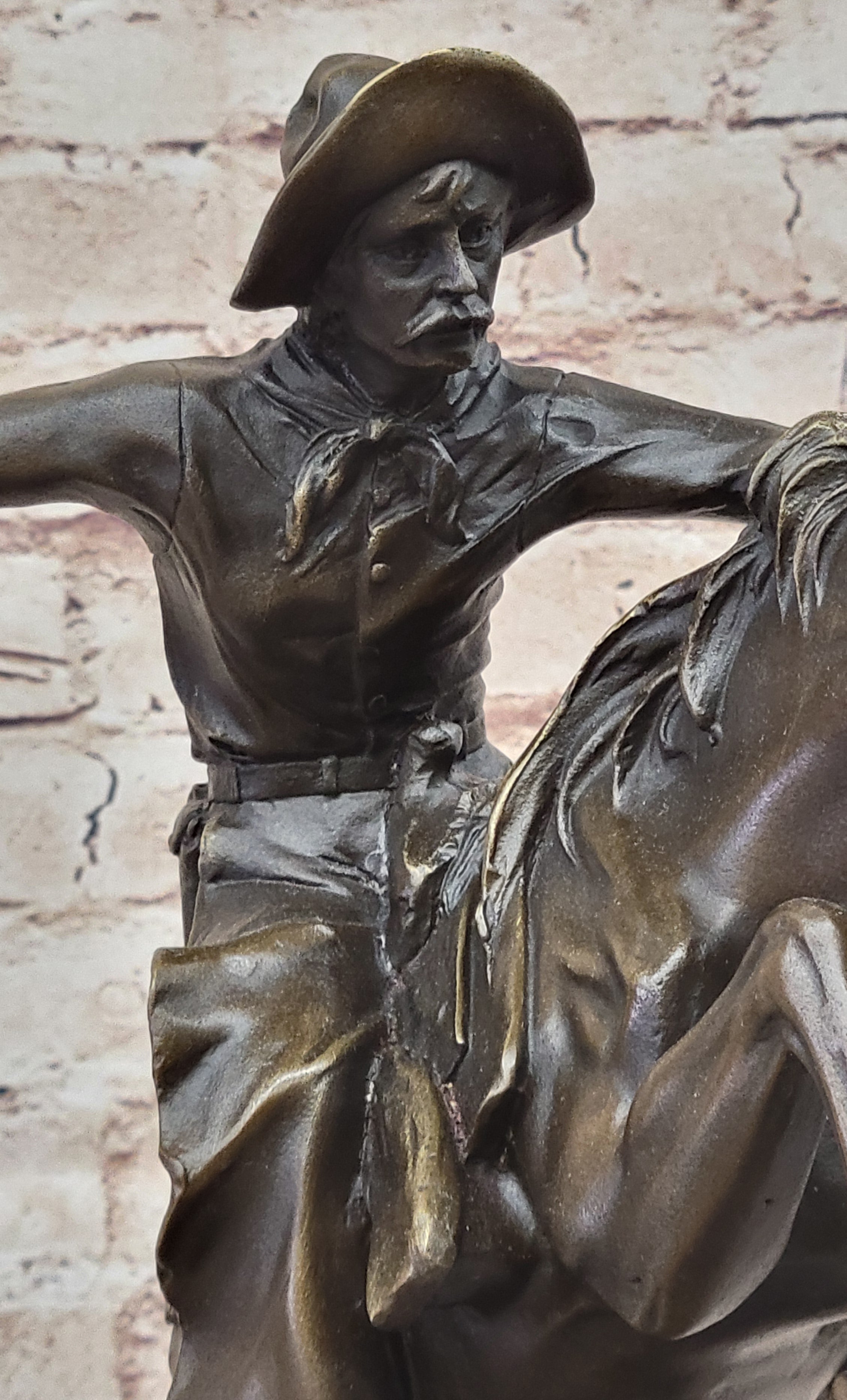 BRONCO BUSTER Frederic Remington Western Bronze Statue Sculpture Marble Base 17" x 15"