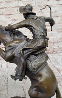 BRONCO BUSTER Frederic Remington Western Bronze Statue Sculpture Marble Base 17" x 15"