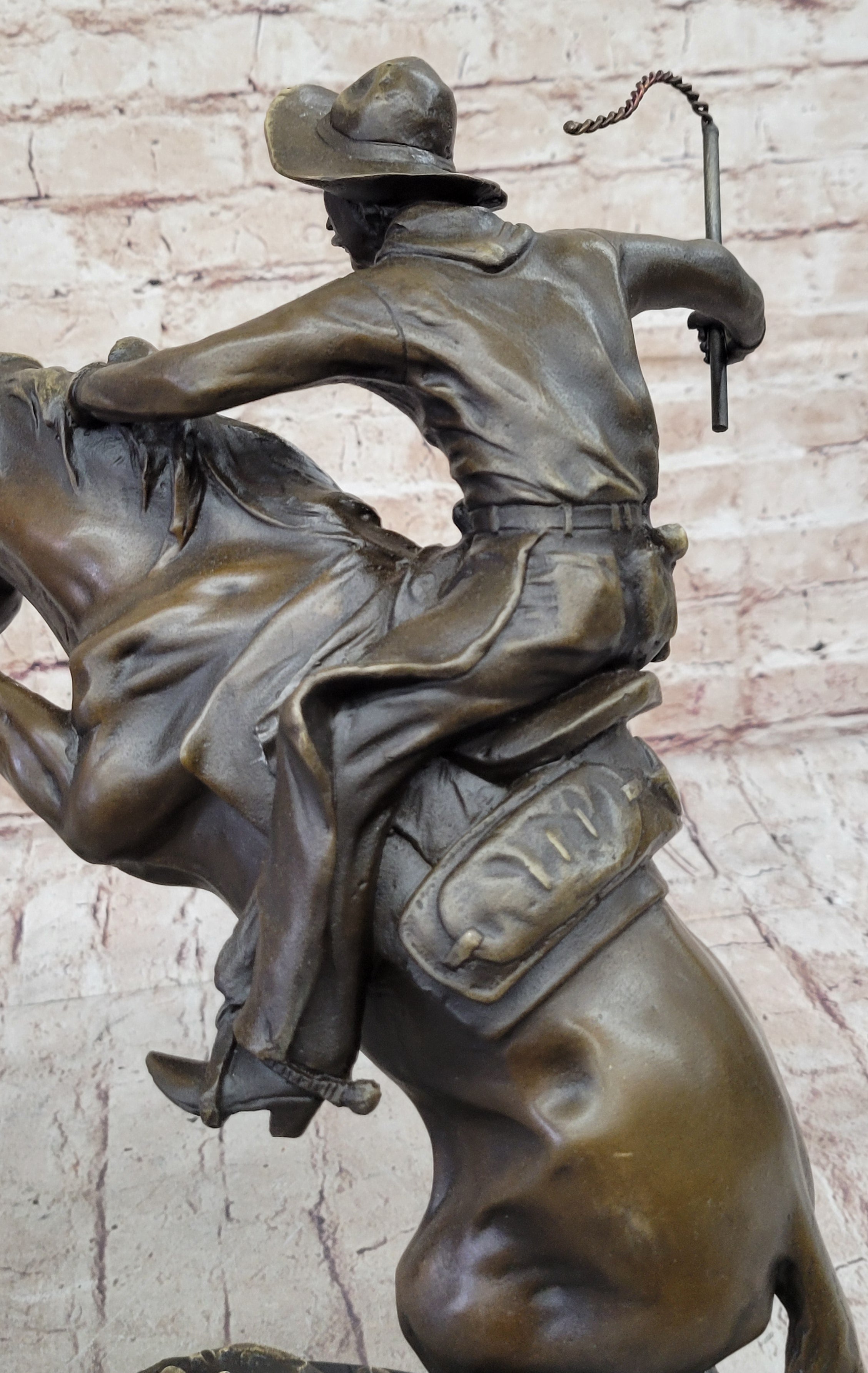 BRONCO BUSTER Frederic Remington Western Bronze Statue Sculpture Marble Base 17" x 15"