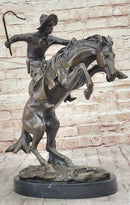 BRONCO BUSTER Frederic Remington Western Bronze Statue Sculpture Marble Base 17" x 15"