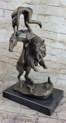Bronze Sculpture of Native American Man Jumping over Buffalo & Horse