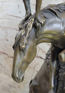 Bronze Sculpture of Native American Man Jumping over Buffalo & Horse