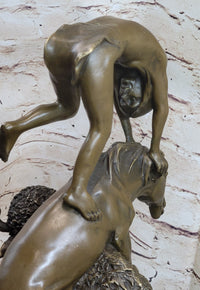 Bronze Sculpture of Native American Man Jumping over Buffalo & Horse