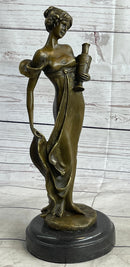 Girl Holding Vase Bronze Sculpture Marble Base French Art 13" x 5"