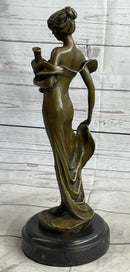 Girl Holding Vase Bronze Sculpture Marble Base French Art 13" x 5"