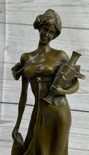 Girl Holding Vase Bronze Sculpture Marble Base French Art 13" x 5"