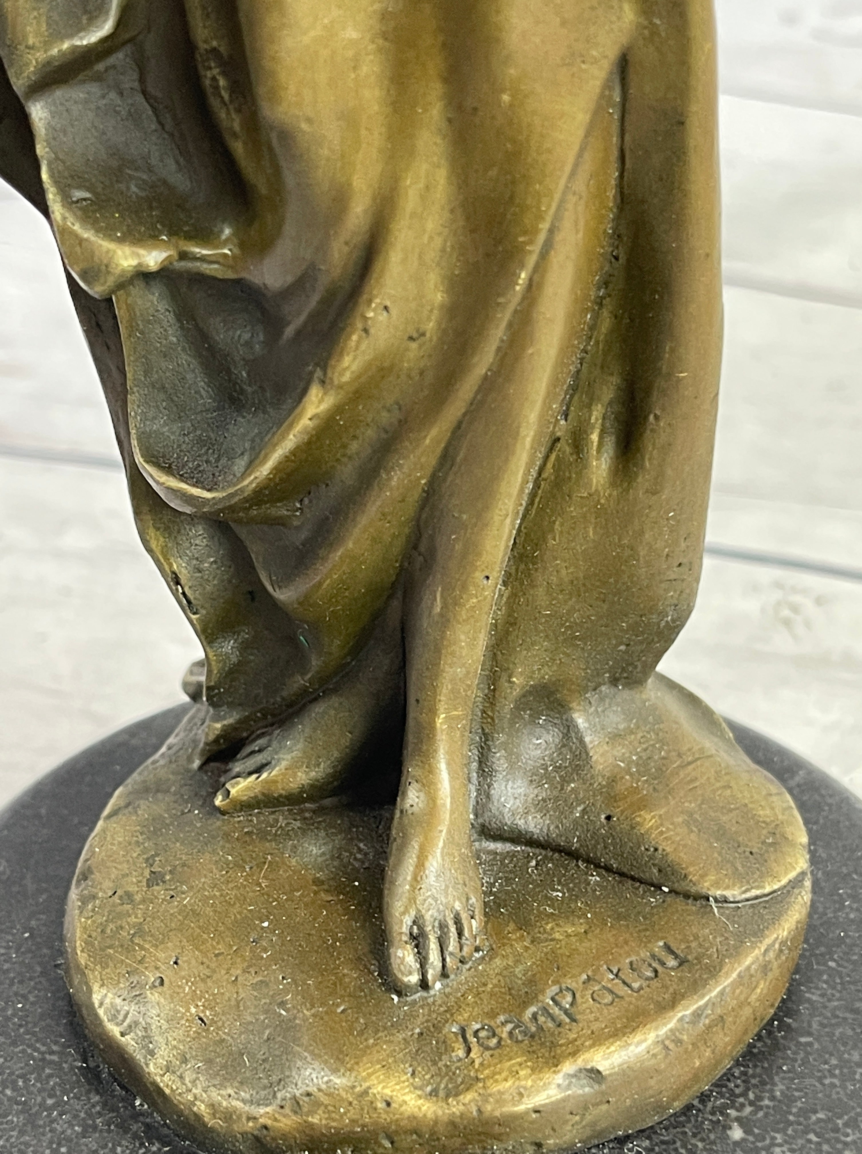 Girl Holding Vase Bronze Sculpture Marble Base French Art 13" x 5"