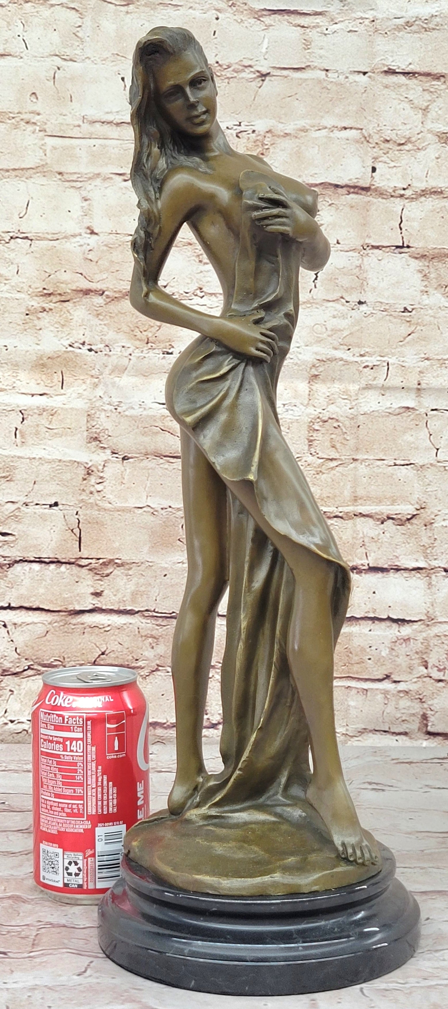 Bronze Sculpture Statue of Nude Woman Partially Covered with Towel Original Art by Jean Patou