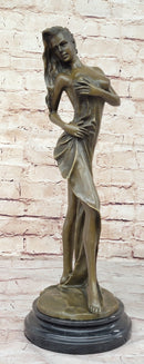 Bronze Sculpture Statue of Nude Woman Partially Covered with Towel Original Art by Jean Patou