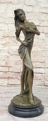 Bronze Sculpture Statue of Nude Woman Partially Covered with Towel Original Art by Jean Patou