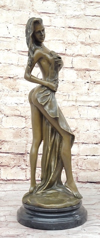 Bronze Sculpture Statue of Nude Woman Partially Covered with Towel Original Art by Jean Patou