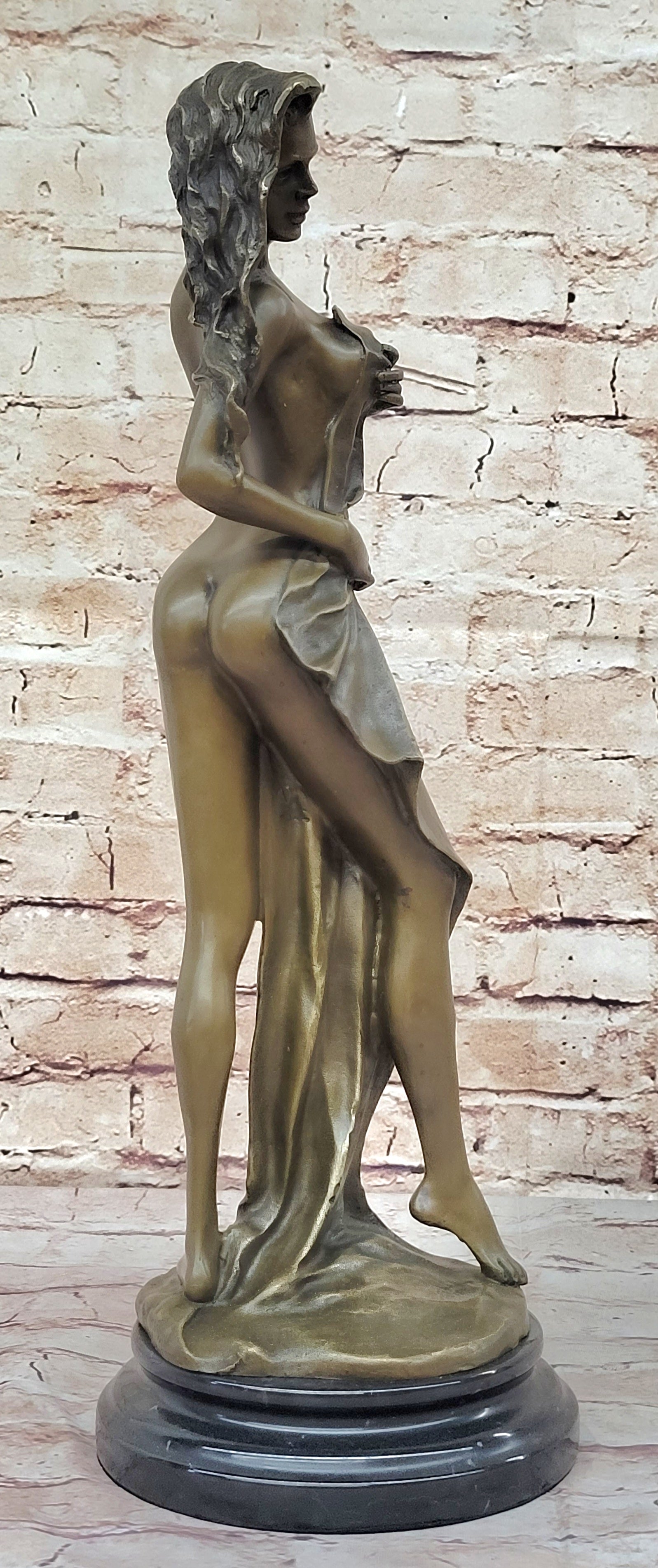 Bronze Sculpture Statue of Nude Woman Partially Covered with Towel Original Art by Jean Patou