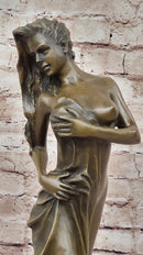 Bronze Sculpture Statue of Nude Woman Partially Covered with Towel Original Art by Jean Patou