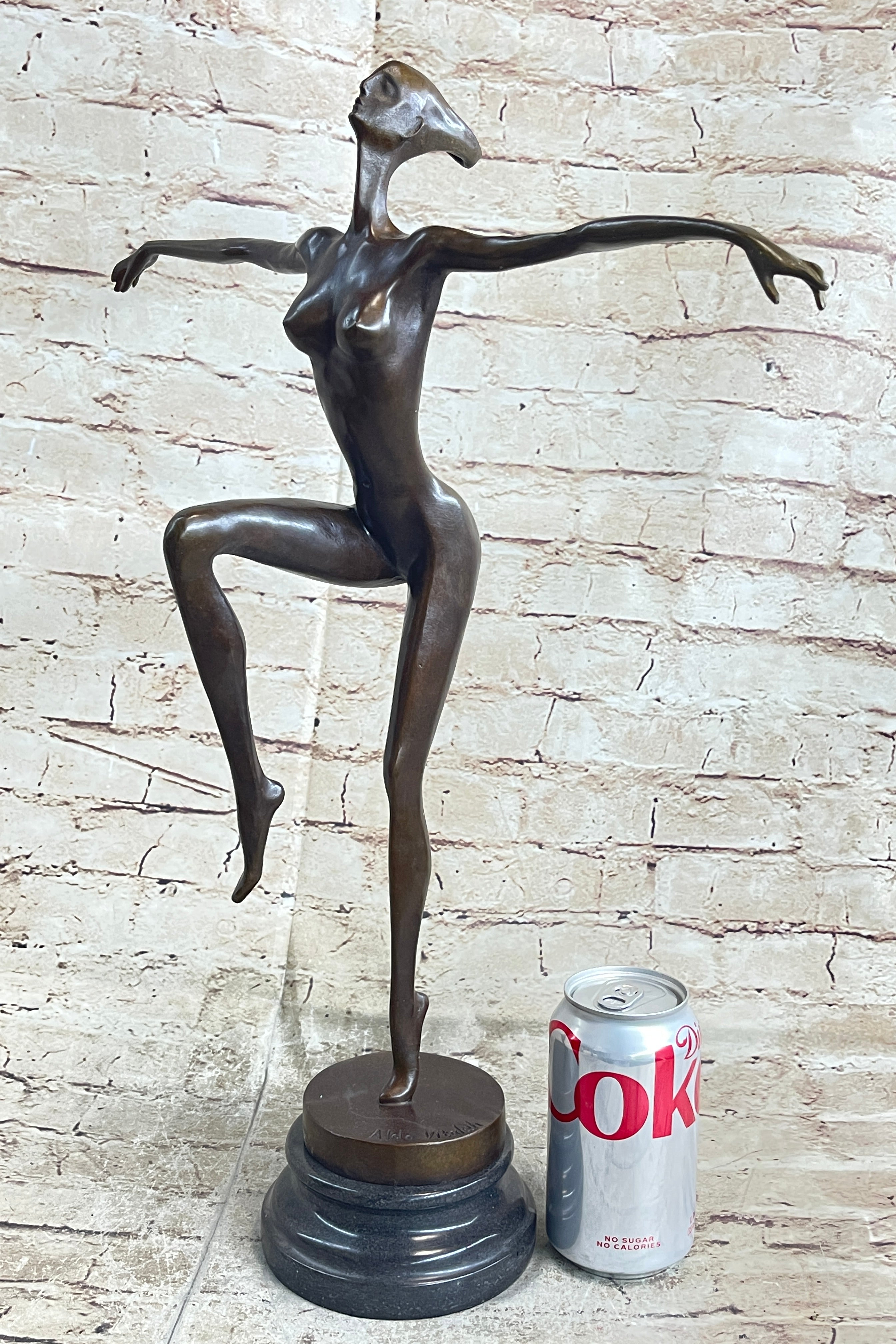 Surreal Abstract Modern Art Dancer Girl Nude Female Figure on Marble Base Signed Original