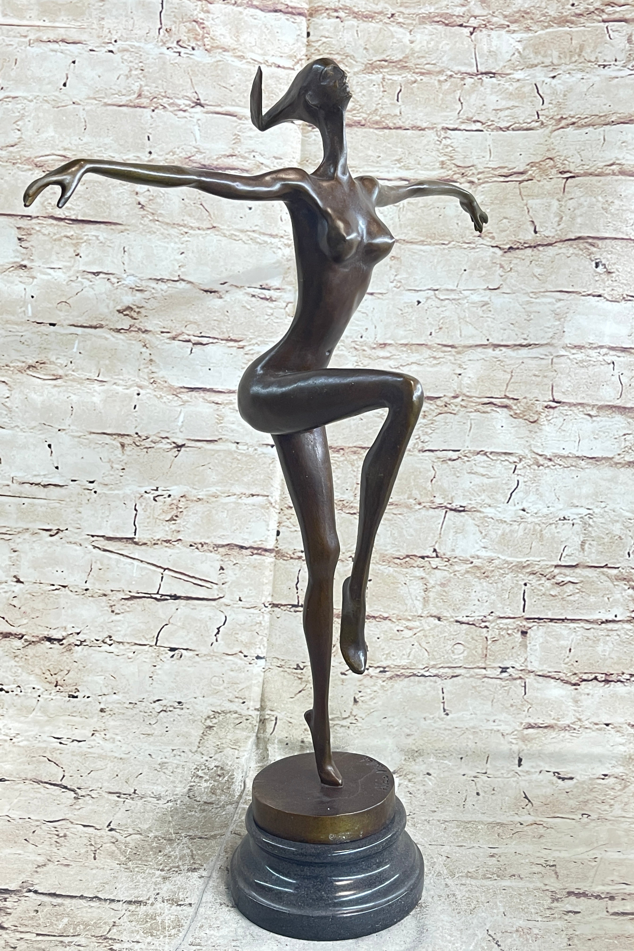 Surreal Abstract Modern Art Dancer Girl Nude Female Figure on Marble Base Signed Original