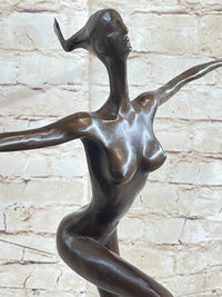 Surreal Abstract Modern Art Dancer Girl Nude Female Figure on Marble Base Signed Original