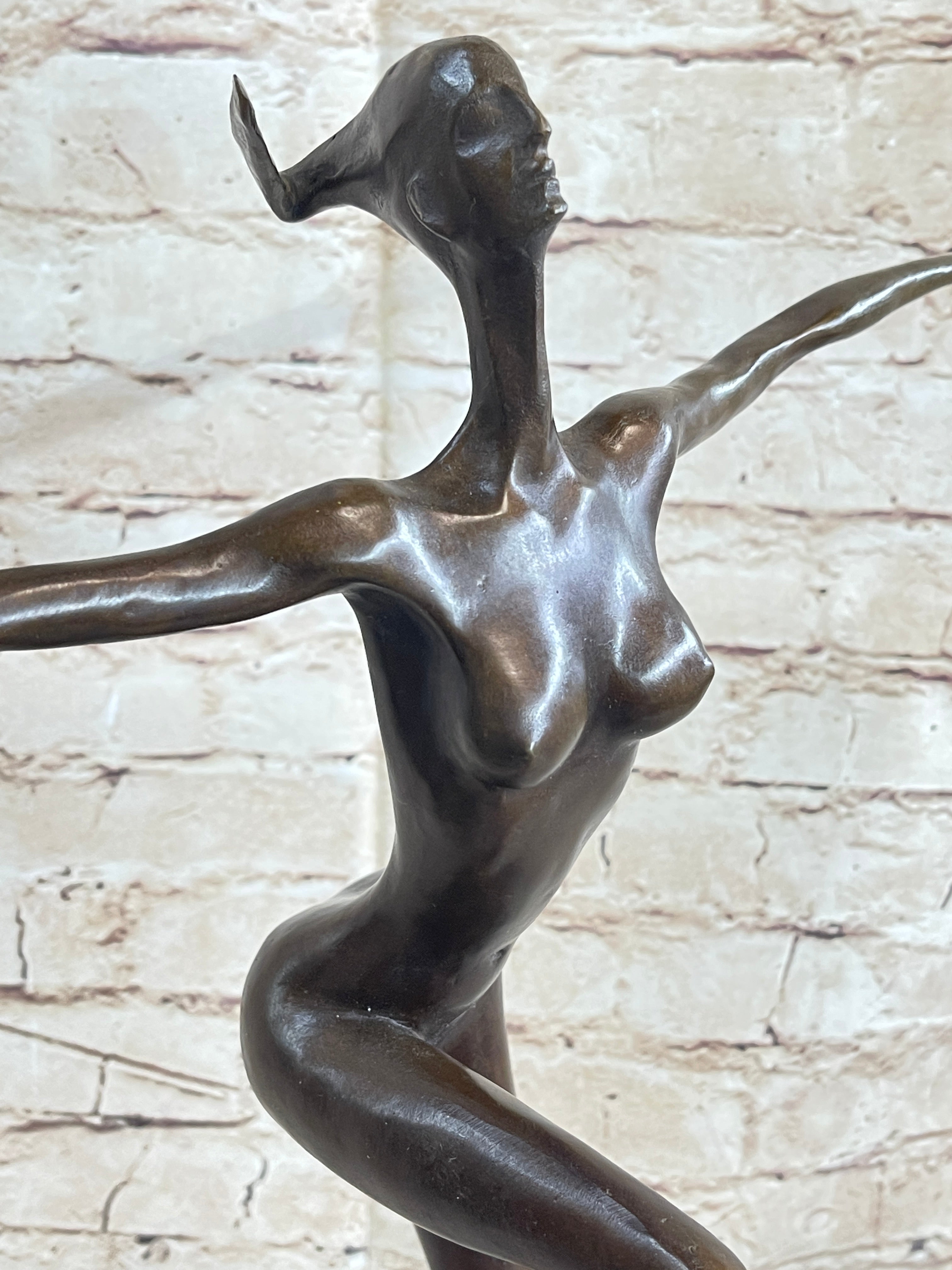 Surreal Abstract Modern Art Dancer Girl Nude Female Figure on Marble Base Signed Original